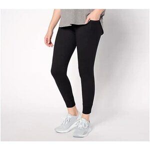 Belle by Kim Gravel Regular Phone Pocket Jogger Leggings Black Solid,4X